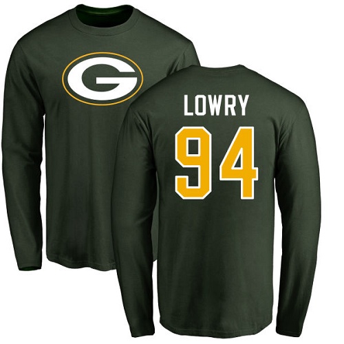 Men Green Bay Packers Green #94 Lowry Dean Name And Number Logo Nike NFL Long Sleeve T Shirt